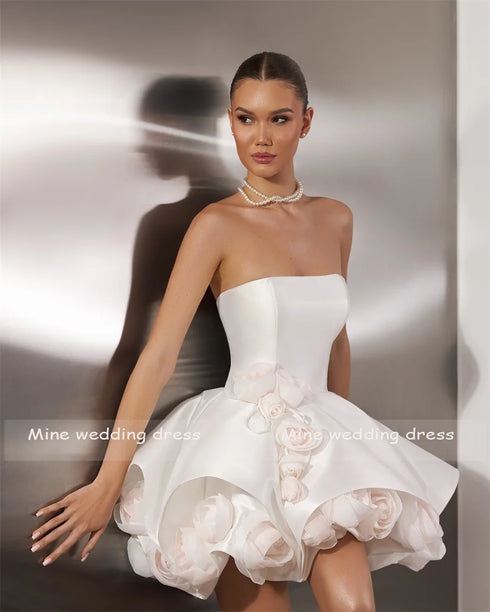 Customized Strapless Mini Prom Party Cocktail Dresses Satin Illusion Ball Gown Custom Made Girls Dress